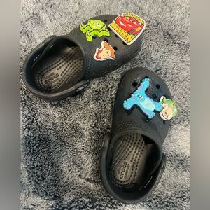 CROCS Kids Black Slippers with Fun Cartoon Charms